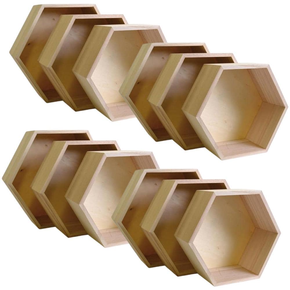 4 Blocchi Di 3 Scaffale Esagonali In Legno - Foto 1