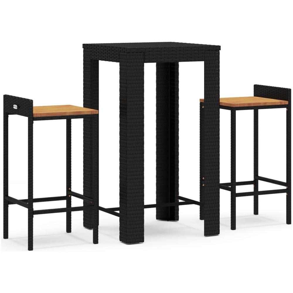 Set Bar Giardino 3 Pz Nero Polyrattan E Legno Massello Acacia - Foto 2