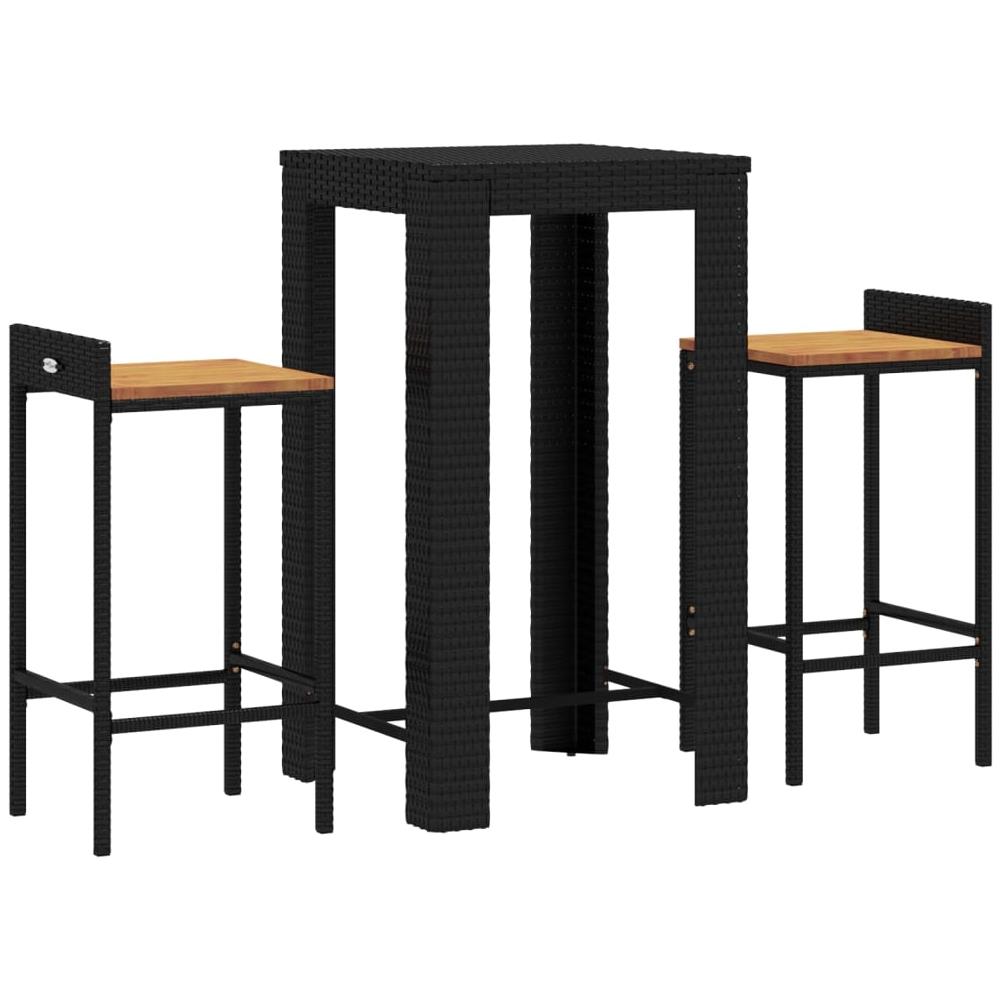Set Bar Giardino 3 Pz Nero Polyrattan E Legno Massello Acacia - Foto 3
