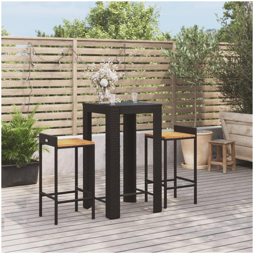 Set Bar Giardino 3 Pz Nero Polyrattan E Legno Massello Acacia - Foto 1