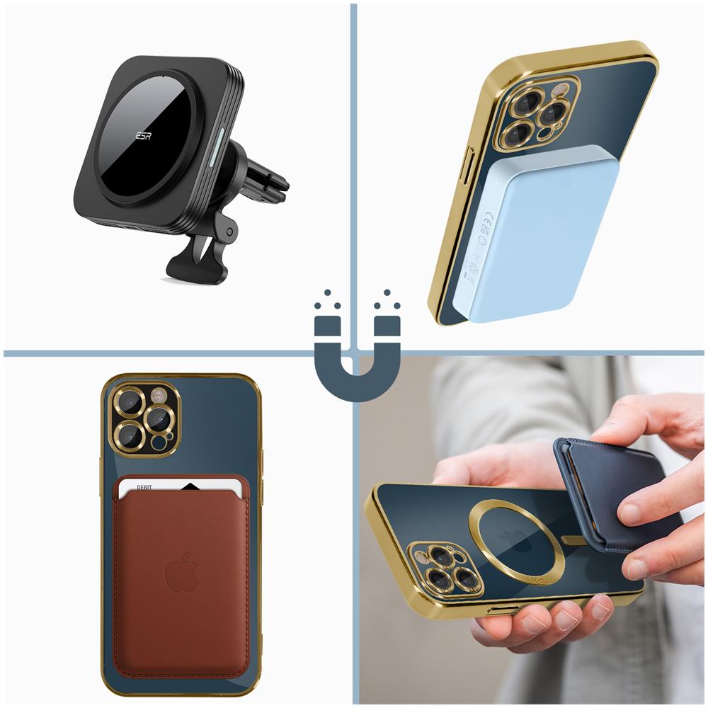 Cover Magsafe Per Iphone 12 Pro Silicone Protezione Fotocamera Bordo Cromato Oro - Foto 2