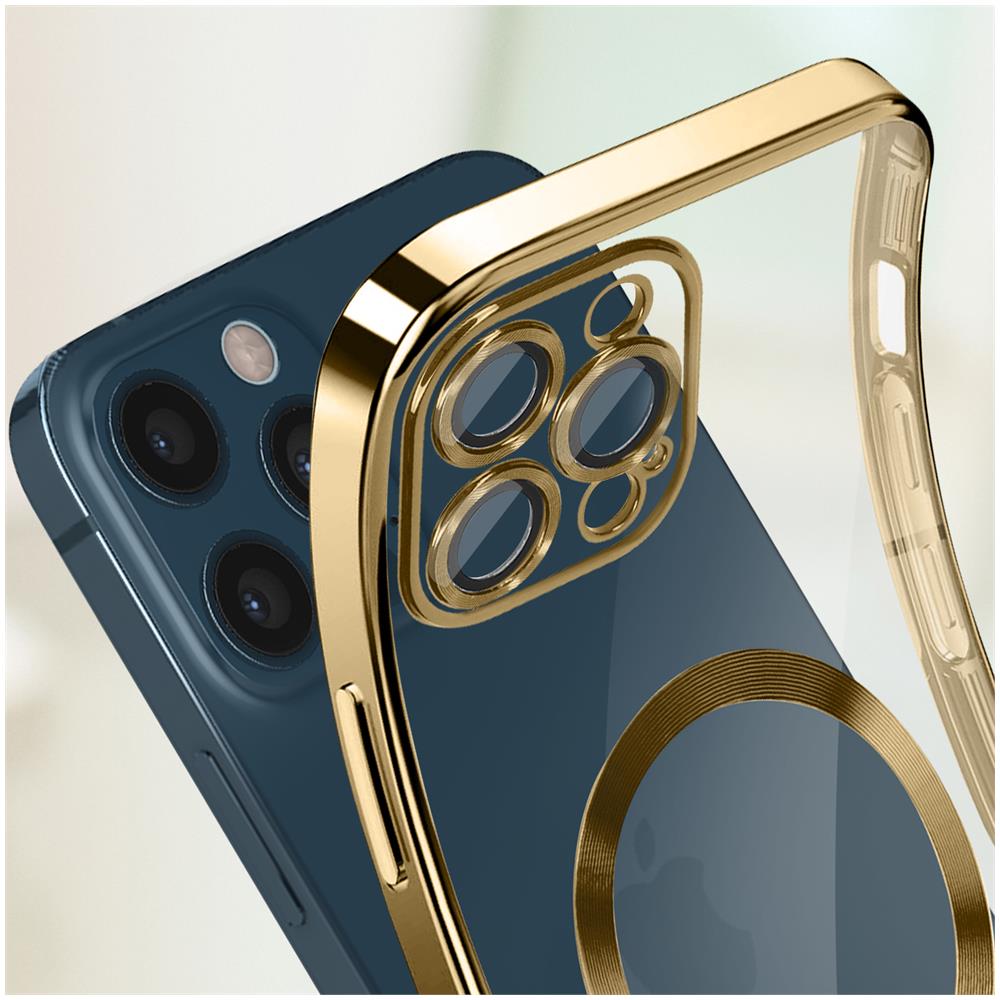 Cover Magsafe Per Iphone 12 Pro Silicone Protezione Fotocamera Bordo Cromato Oro - Foto 4