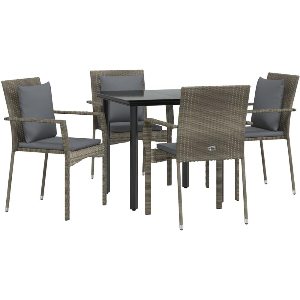 Set Da Pranzo Giardino 5pz Nero E Grigio Con Cuscini Polyrattan - Foto 3