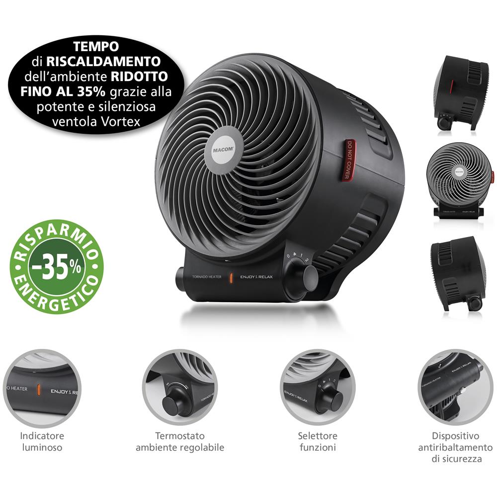 Enjoy & Relax Tornado Interno Nero 2000 W Riscaldatore ambiente elettrico con ventilatore - Foto 7