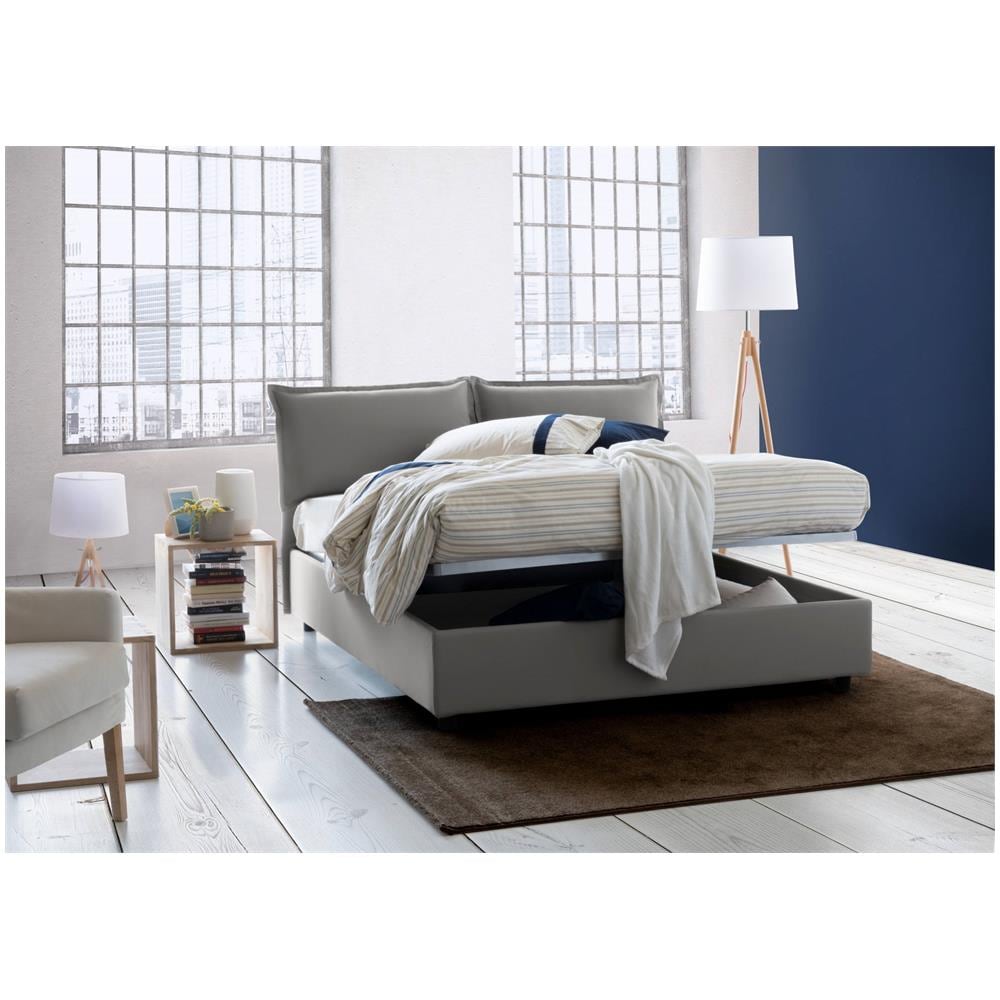 Letto Matrimoniale Sabrina, Letto Contenitore Con Rivestimento In Tessuto, 100% Made In Italy, Apertura Frontale, Con Materasso Cm 160x200 Incluso, Grigio - Foto 2
