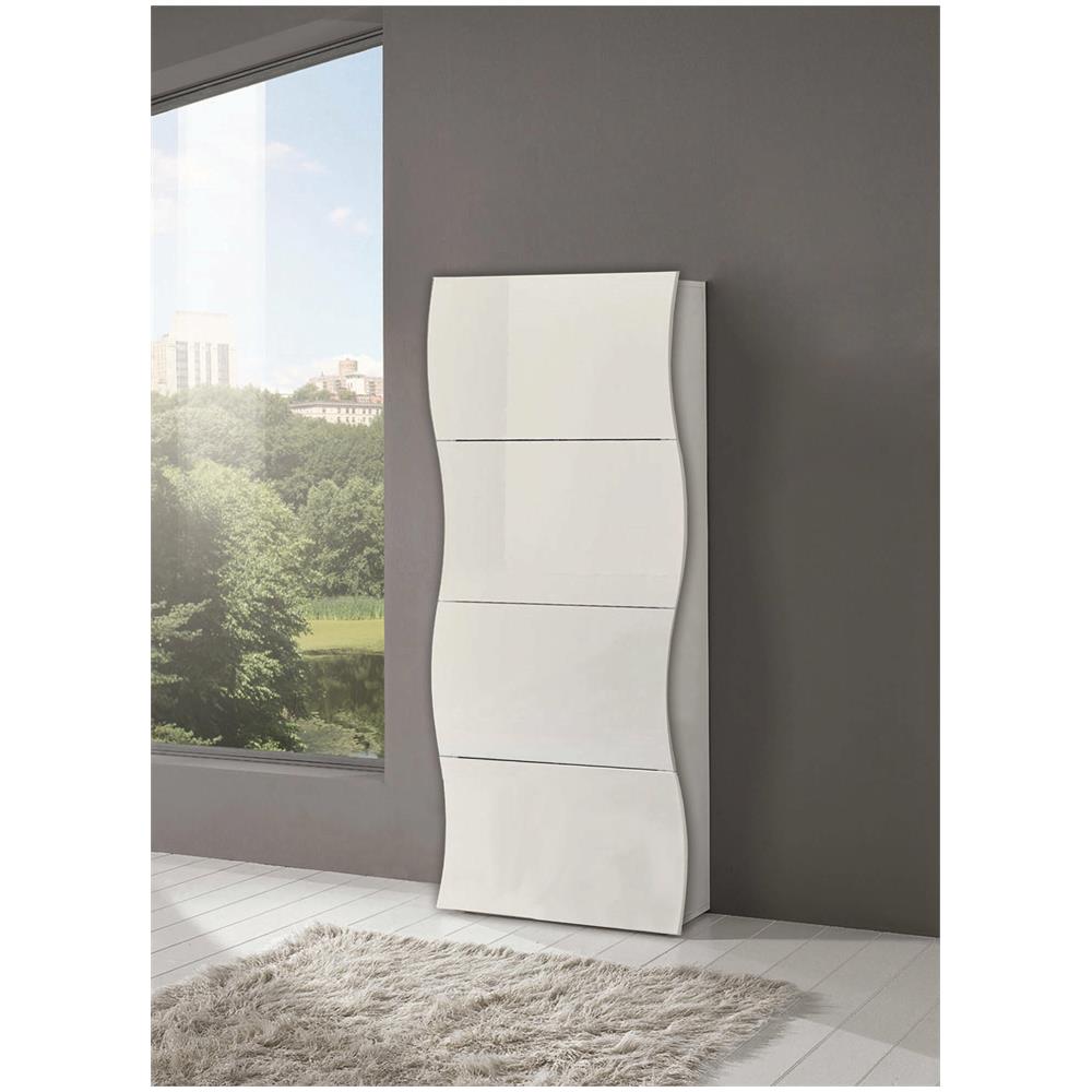 Scarpiera Francesco, Mobile Multiuso A 4 Ante, Portascarpe Da Ingresso, 100% Made In Italy, Cm 71x27h162, Bianco Lucido - Foto 1