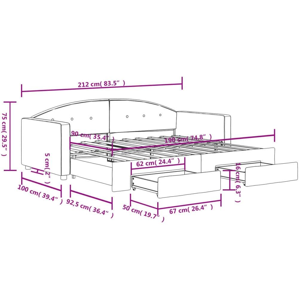 Divano Letto Estraibile Con Cassetti Nero 90x190 Cm In Velluto - Foto 8