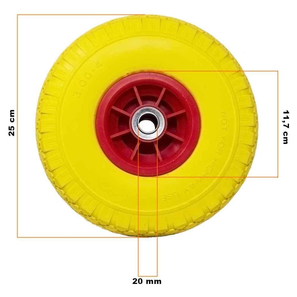 Ruota Piena per Carrello Antiforatura PU Gialla Carriola 25 cm Cerchio in ABS - Foto 2