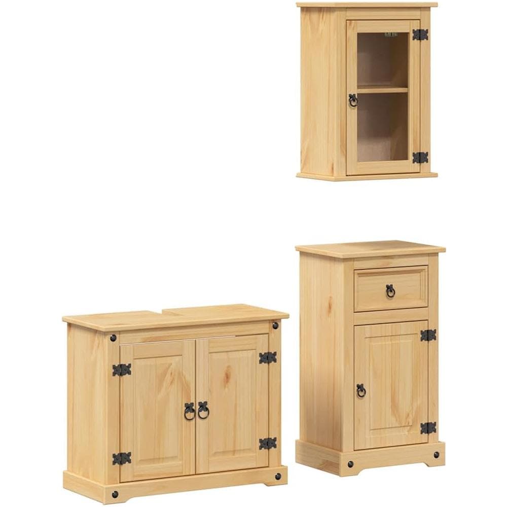 Set Mobili da Bagno 3 pz Corona in Legno Massello di Pino - Foto 1