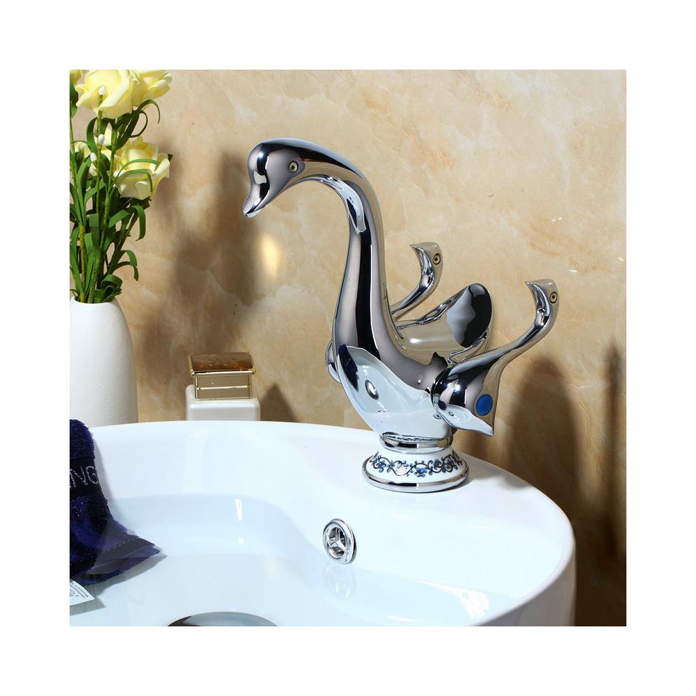 Rubinetto per lavabo da bagno, Blackswan, tipo M257 Lebada, modello cromato con motivo in ceramica bianca, misura 22 cm - Foto 4
