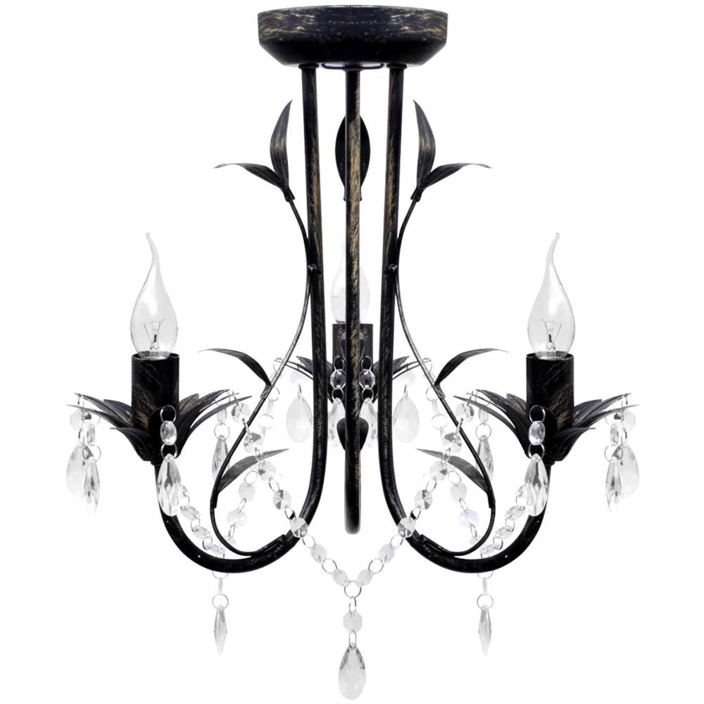 Lampadario Art Nouveau Nero Metallo Perline Cristallo E Lampadine E14 - Foto 1