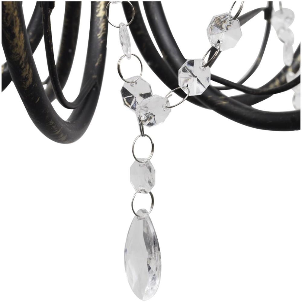 Lampadario Art Nouveau Nero Metallo Perline Cristallo E Lampadine E14 - Foto 2