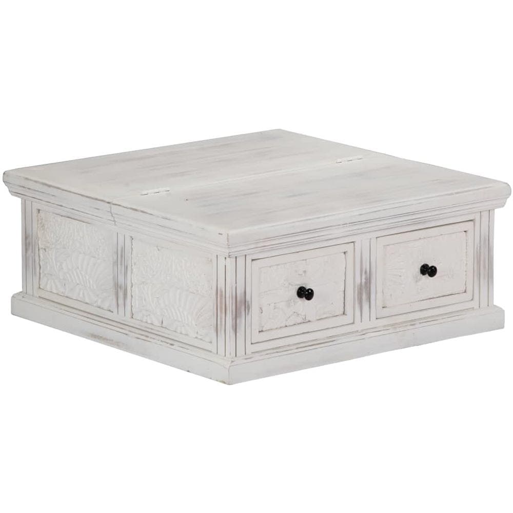 Tavolino Da Caffè Bianco 70x70x30 Cm In Legno Massello Di Mango - Foto 1