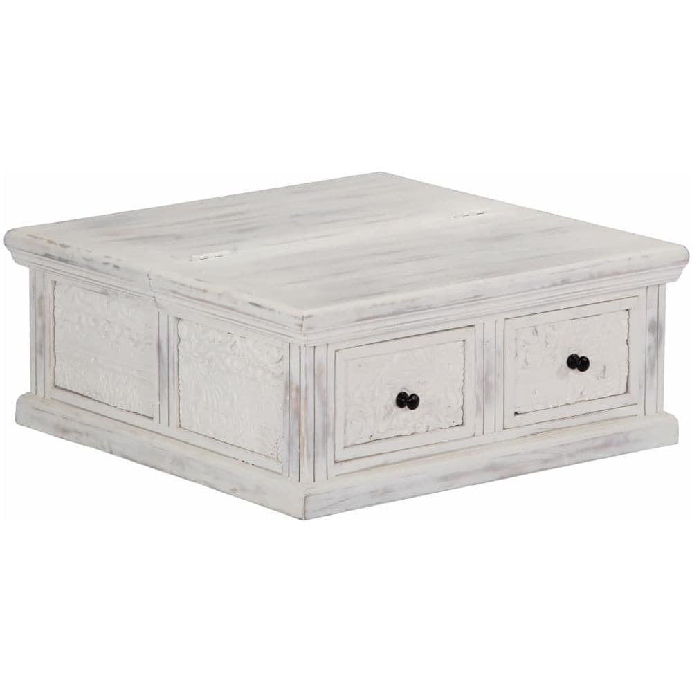 Tavolino Da Caffè Bianco 70x70x30 Cm In Legno Massello Di Mango - Foto 13