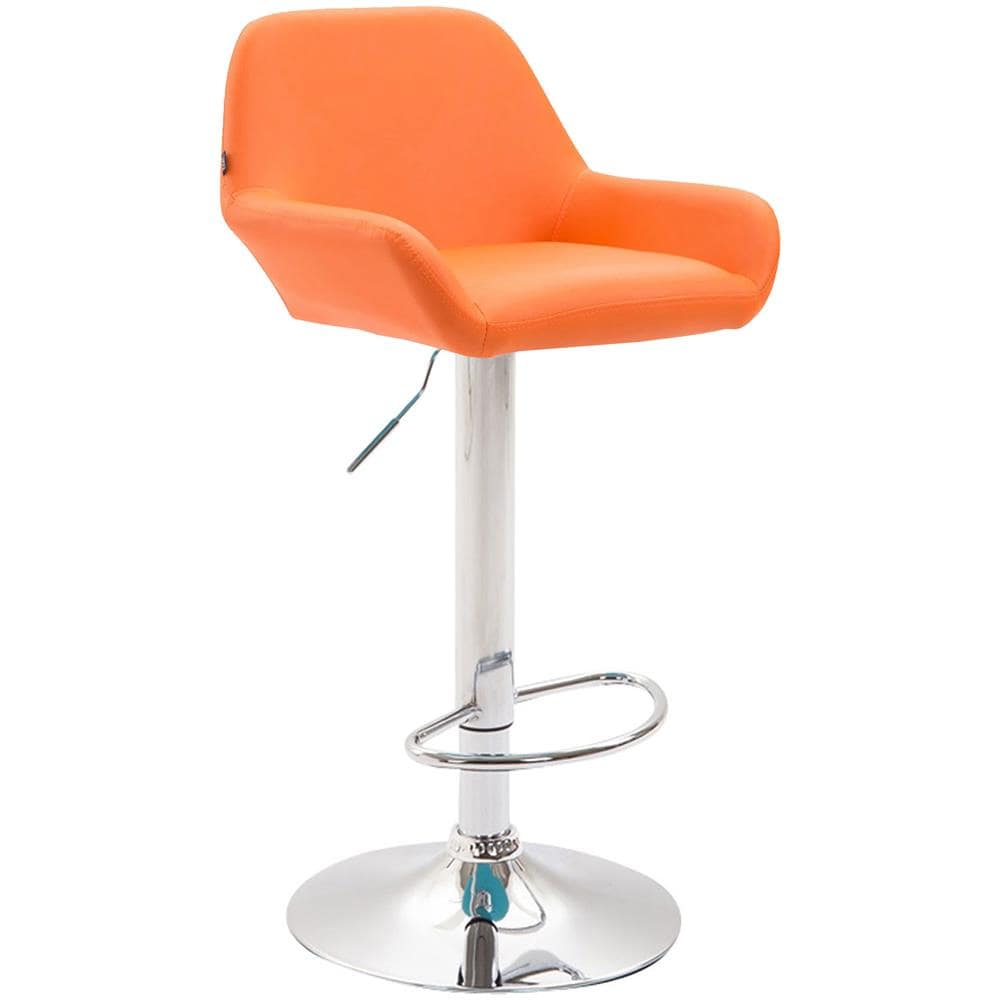 Sgabello Bar Braga in Similpelle - Sedia Cucina con Schienale e Braccioli Regolabile in Altezza - Sedia Sgabello Bancone Imbottita con Poggiapiedi Arancione Cromato - Foto 1