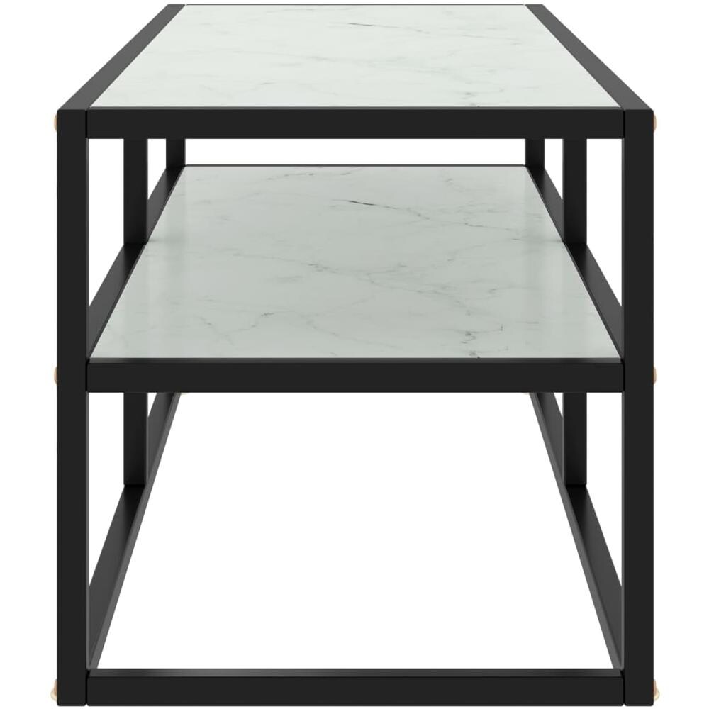 Mobile TV Nero con Vetro Bianco Marmo 100x40x40 cm - Foto 2