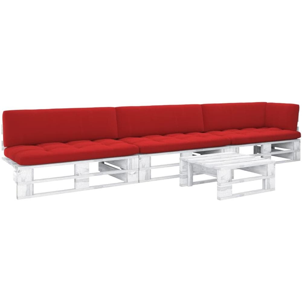 Set Divani in Pallet con Cuscini 4 pz in Pino Impregnato Bianco - Foto 1