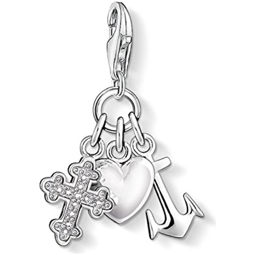 Charm Club 0409-051-14 Ciondolo Da Donna, Argento 925 E Zirconia Cubica, Croce, Cuore E Ancora - Foto 1