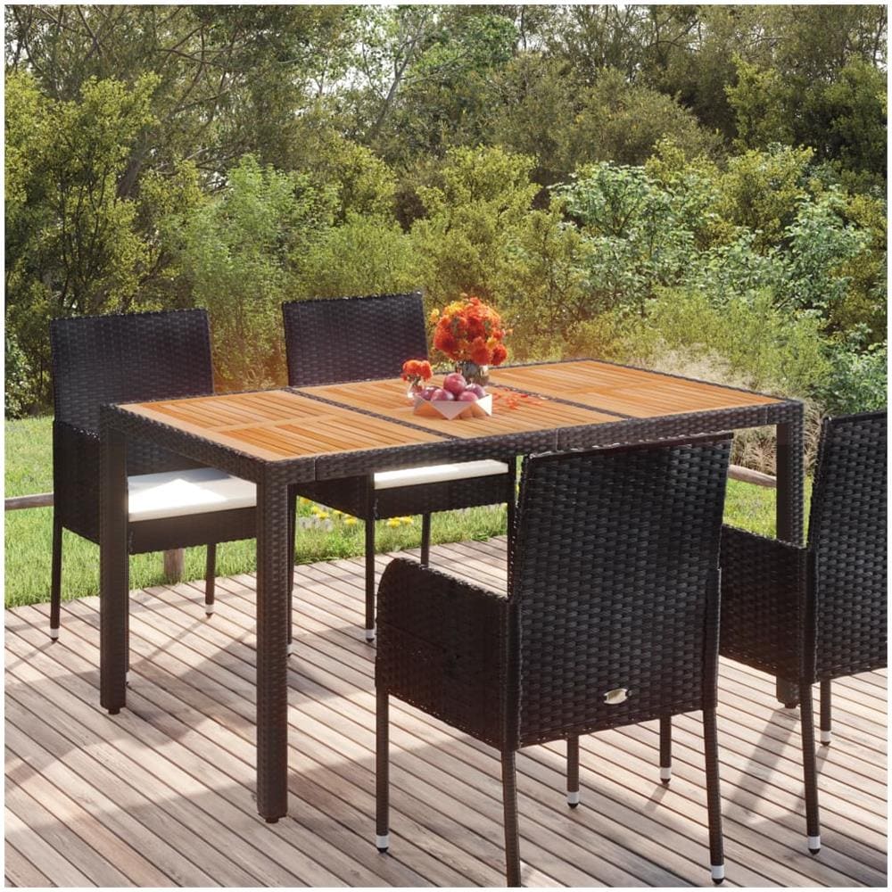 Tavolo Da Giardino Piano In Legno Nero 150x90x75 Cm Polyrattan - Foto 1