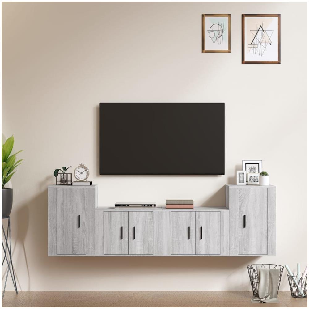 Set Di Mobili Porta Tv 4 Pz Grigio Sonoma In Legno Multistrato - Foto 1