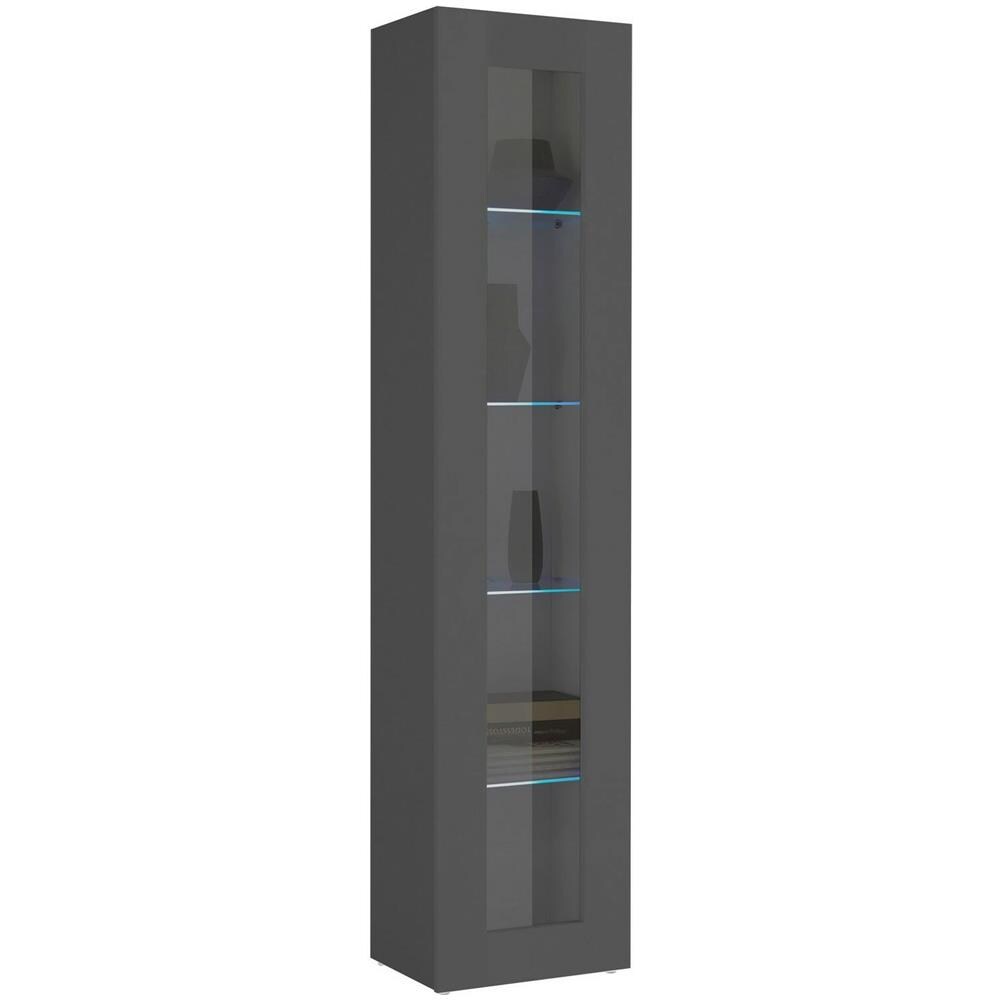 Vetrina Vladimiro, Credenza A 1 Anta Con Ripiani In Vetro, Mobile Da Soggiorno Multiuso, 100% Made In Italy, Cm 40x30h180, Antracite - Foto 1