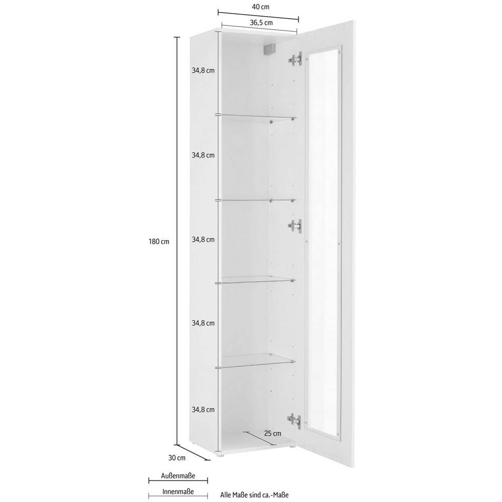 Vetrina Vladimiro, Credenza A 1 Anta Con Ripiani In Vetro, Mobile Da Soggiorno Multiuso, 100% Made In Italy, Cm 40x30h180, Antracite - Foto 3