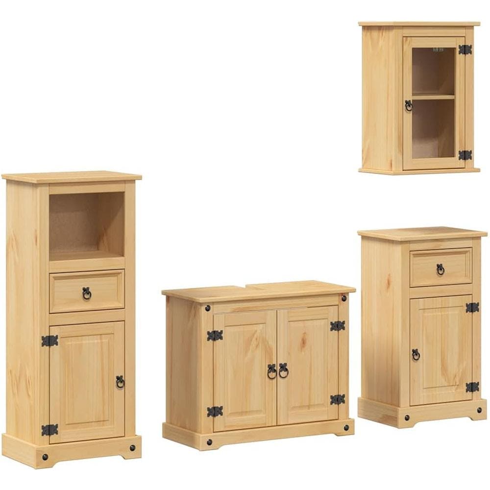 Set Mobili da Bagno 4 pz Corona in Legno Massello di Pino - Foto 1