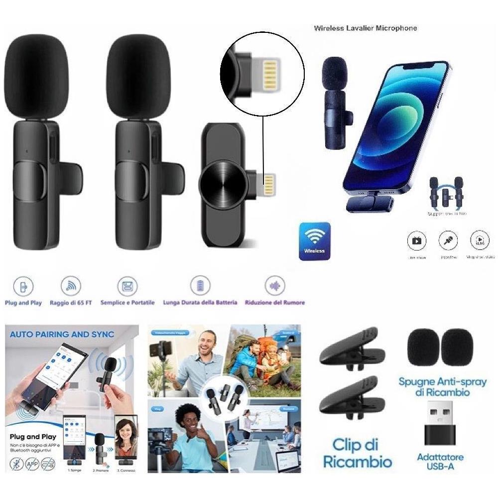 Microfono Lavalier Wireless per iPhone Kit 2 Trasmettitori + 1 Ricevitore Plug & Play 2.4 GHz Audio Professionale per Vlog e Video Social - Foto 2