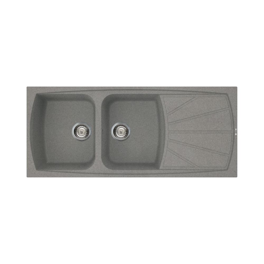 Lavello da Incasso Rettangolare 2 Vascha + Gocciolatoio Dimensioni 116 x 50 cm Colore Metallo Serie Living - Foto 1