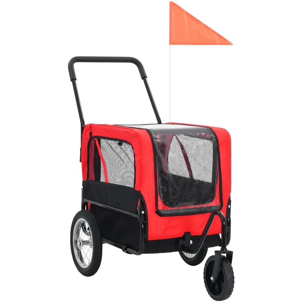 Rimorchio Bici E Carrello Jogging Per Animali 2-in-1 Rosso Nero - Foto 1