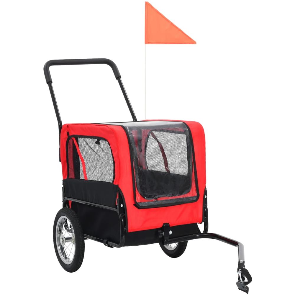 Rimorchio Bici E Carrello Jogging Per Animali 2-in-1 Rosso Nero - Foto 2