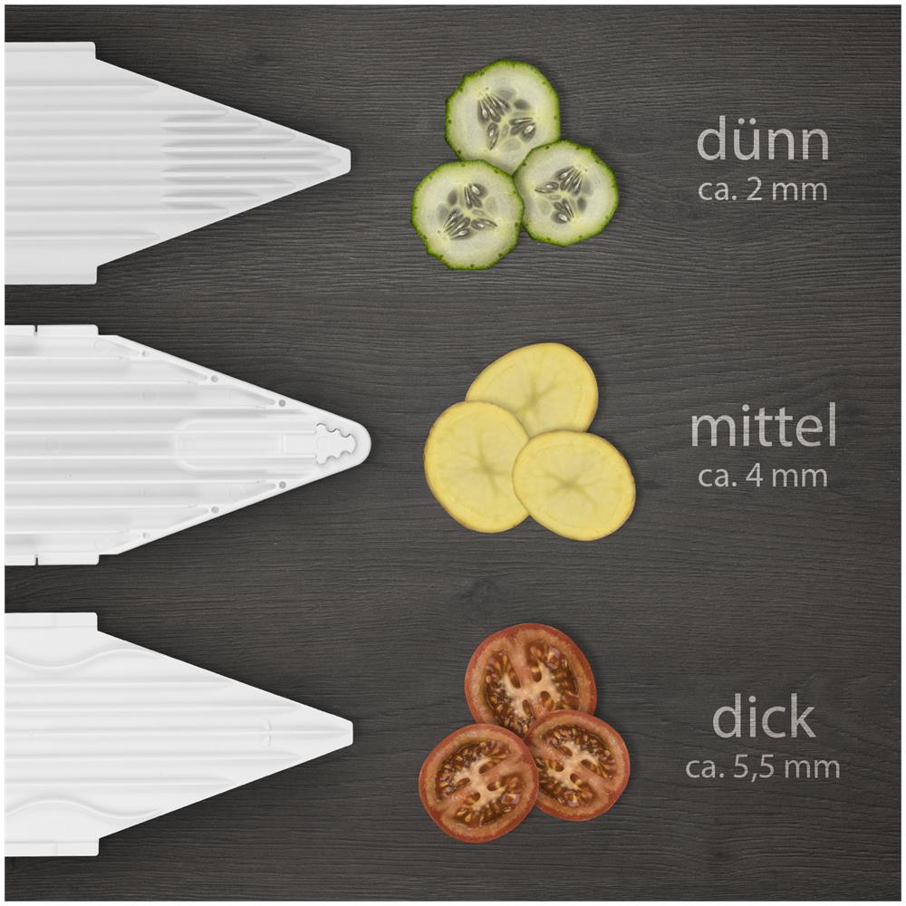 V1 set per affettare verdure affettatrice arancione, affettatrice di patate affettatrice di cetrioli affettatrice di verdure grattugia da cucina affettatrice di patatine fritte affettatrice di frutta | bianco - Foto 2