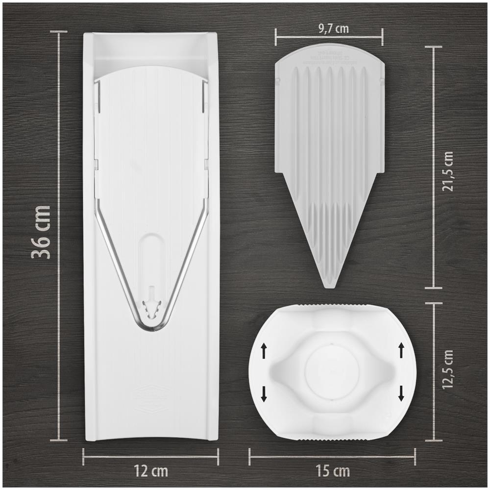 V1 set per affettare verdure affettatrice arancione, affettatrice di patate affettatrice di cetrioli affettatrice di verdure grattugia da cucina affettatrice di patatine fritte affettatrice di frutta | bianco - Foto 7