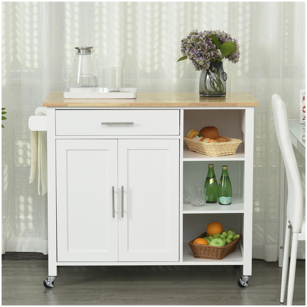 Carrello Da Cucina Salvaspazio In Legno Mdf Bianco Con 1 Cassetto 1 Armadietto 3 Ripiani E 4 Ruote - Foto 8