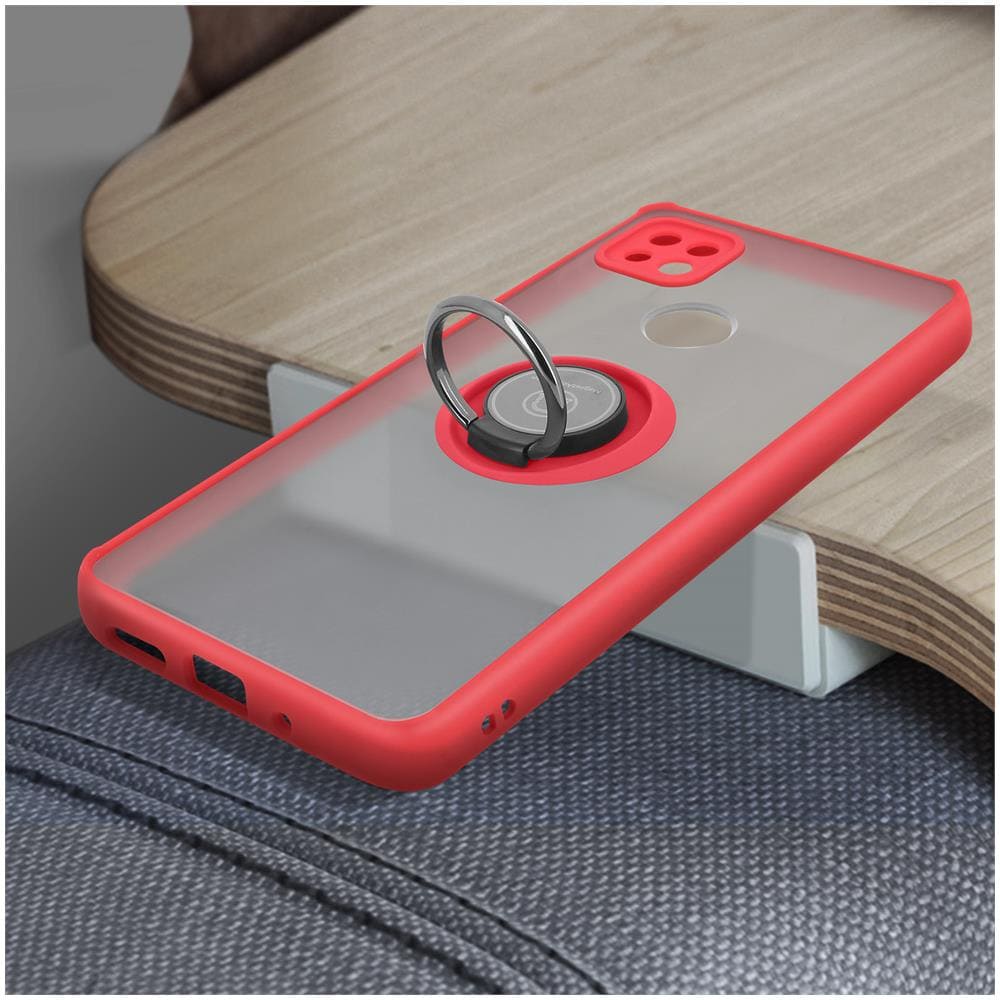 Cover Redmi 9c Bimateriale Anello In Metallo Funzione Supporto Rosso - Foto 2