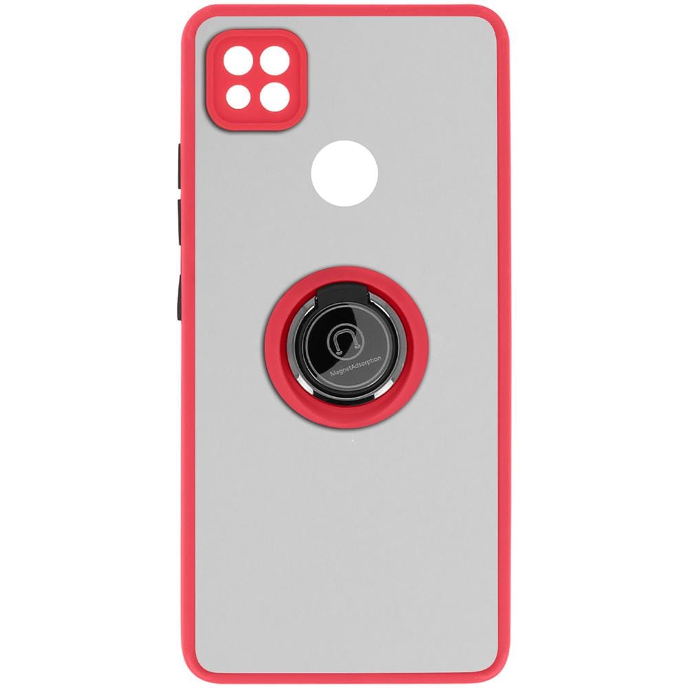 Cover Redmi 9c Bimateriale Anello In Metallo Funzione Supporto Rosso - Foto 1