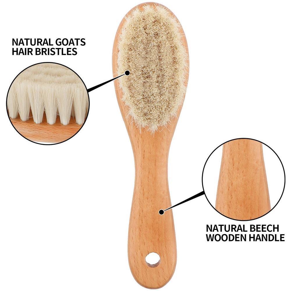 Spazzola Capelli Del Bambino Con Manico In Legno E Molle Eccellente Di Capra Setole (burlywood) - Foto 3