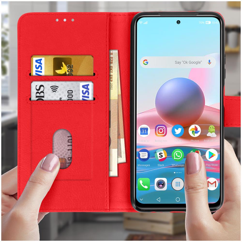 Custodia Per Xiaomi Redmi Note 10 Pro Con Portacarte E Funzione Supporto Rossa - Foto 5