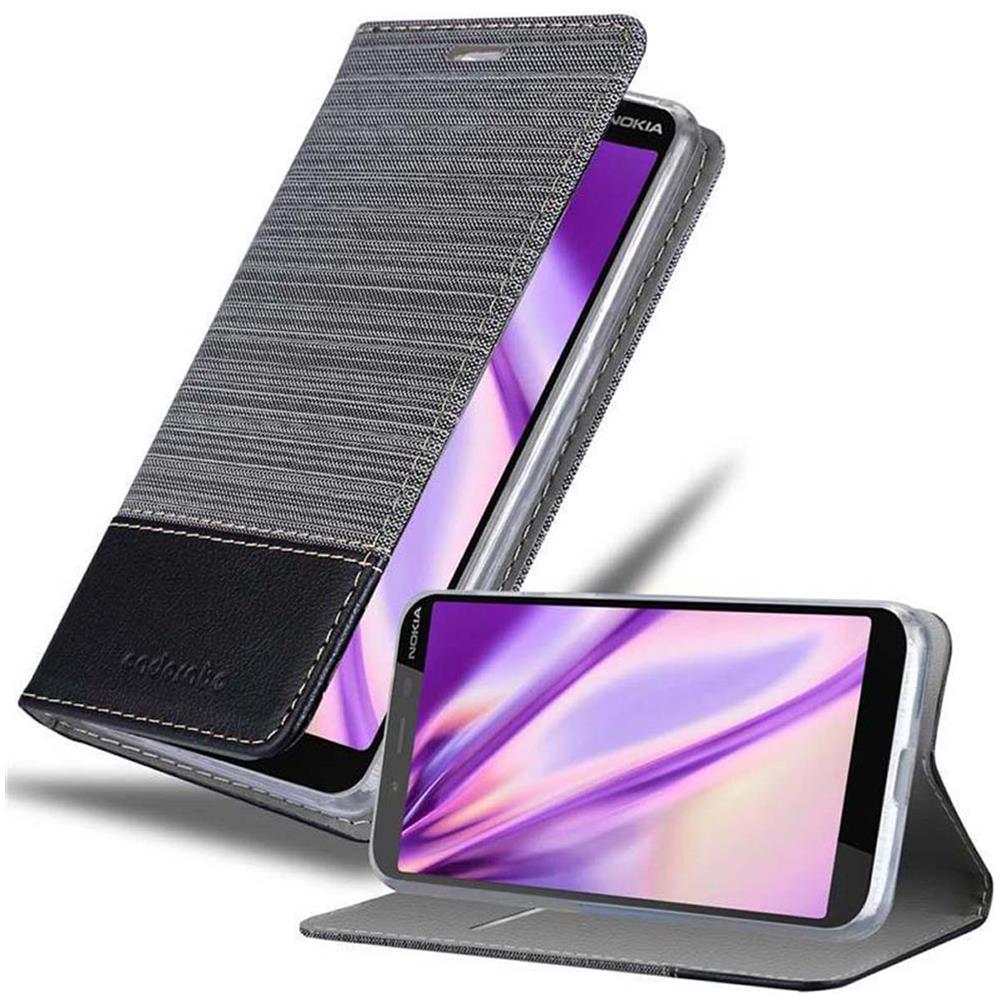Custodia Compatibile Con Nokia 1 Plus In Grigio Nero - Coperchio Protettiva Con Chiusura Magnetica, Funzione Stand E Tasca Per Le Carte - Foto 1