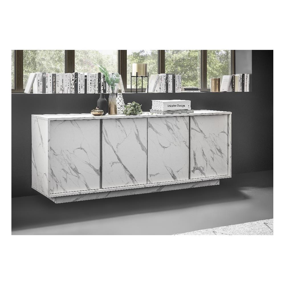 Mobile Multiuso Carrara - 4 Ante - Per Sala, Camera, Cucina, Ingresso - Bianco In Truciolare Melaminico, 180 X 43 X 79 Cm - Foto 1