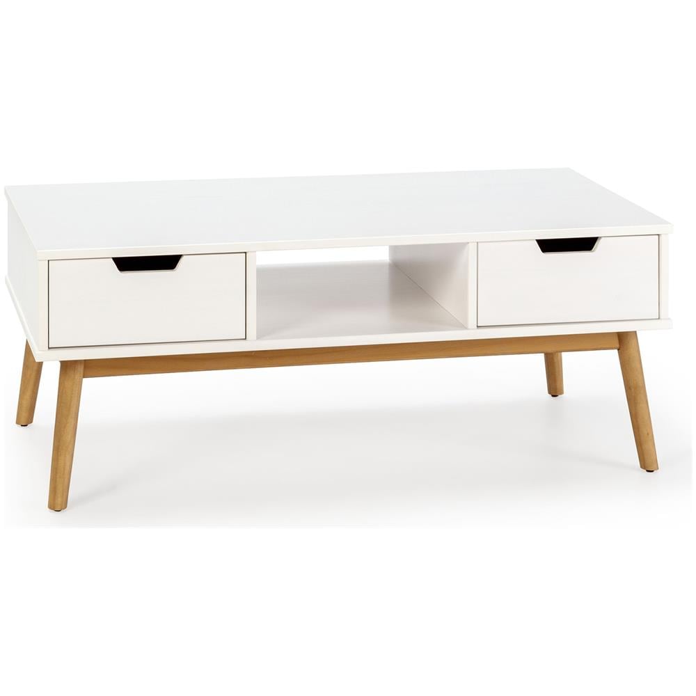 Tavolino Da Caffè Baku Bianco, Pino Massiccio, 2 Cassetti, 110 Cm - Foto 1