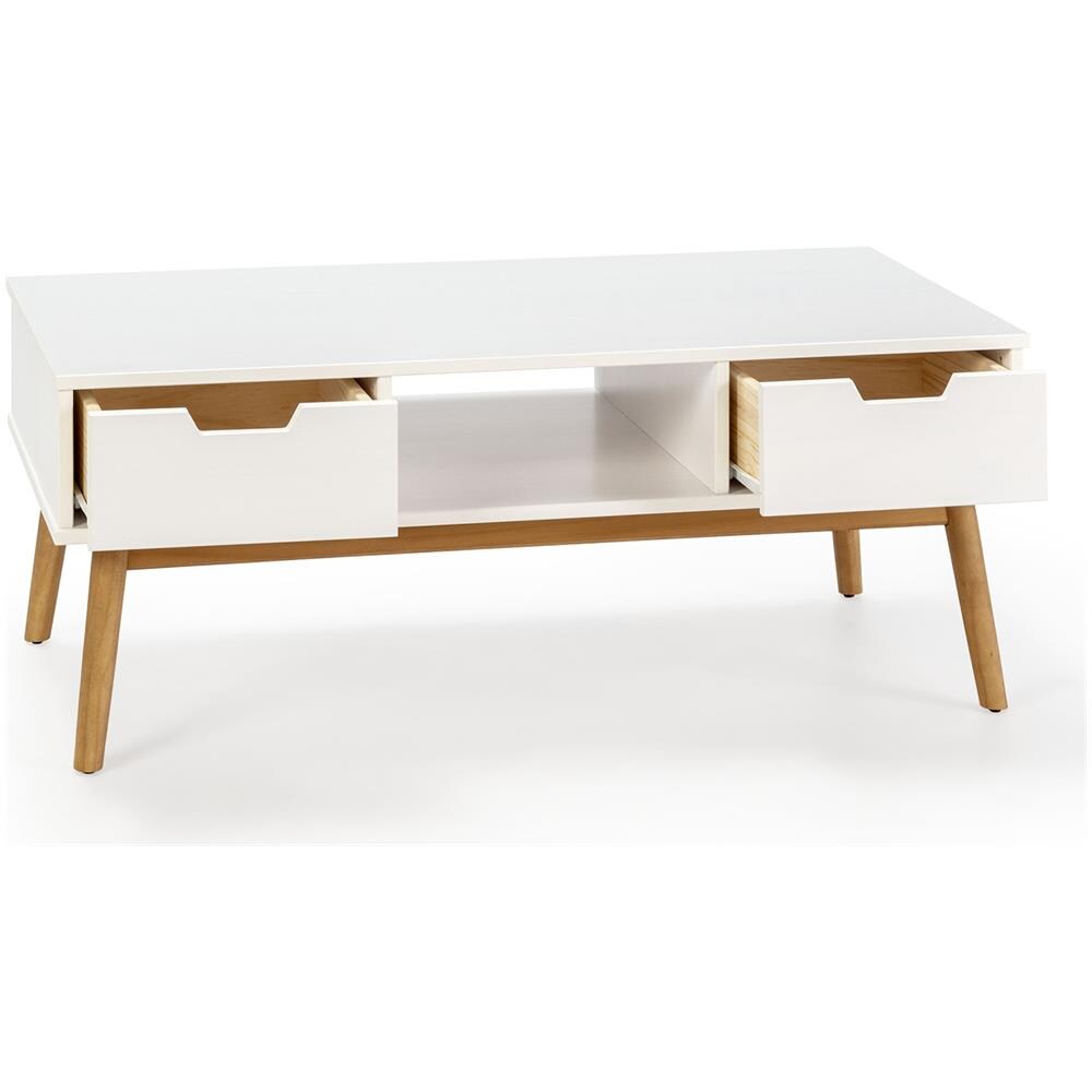 Tavolino Da Caffè Baku Bianco, Pino Massiccio, 2 Cassetti, 110 Cm - Foto 2