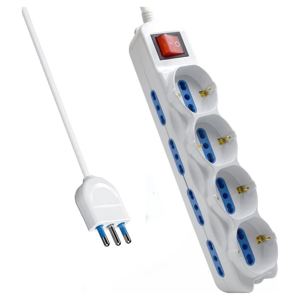 Prolunga 1,5m Multipla 12 Posti Ciabatta Spina 16a - 8 Prese 10 16a + 4 Schuko Bianco - Foto 1