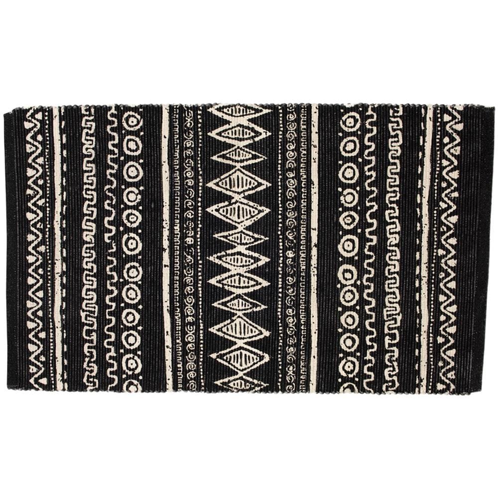 Tappeto Passatoia Cucina Indiano 100% Cotone Disegno Etnic Nero 55x280 Nero - Foto 1