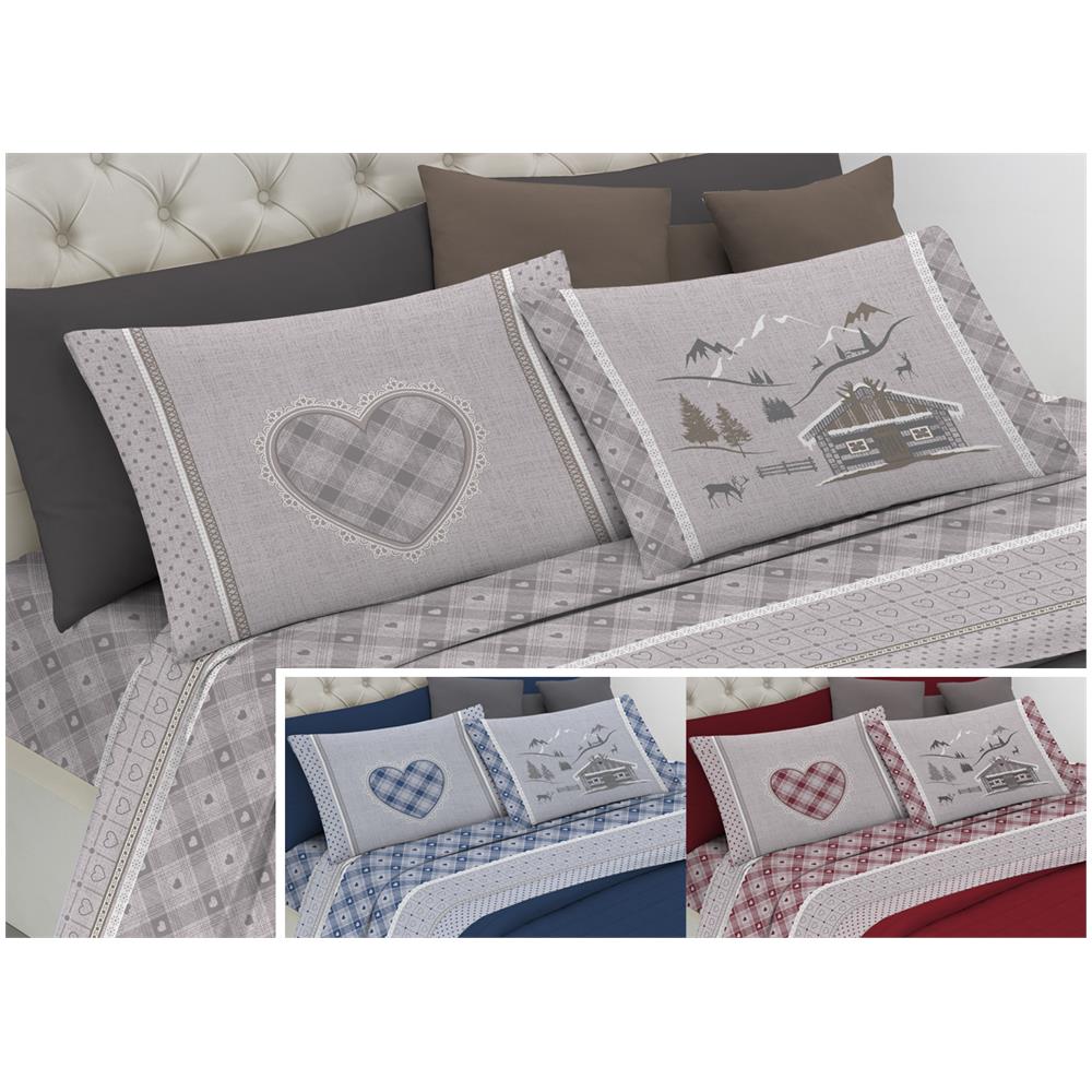 Completo Lenzuola Letto Pensieri Delicati 100% Cotone Dis.chalet Singolo Beige - Foto 2