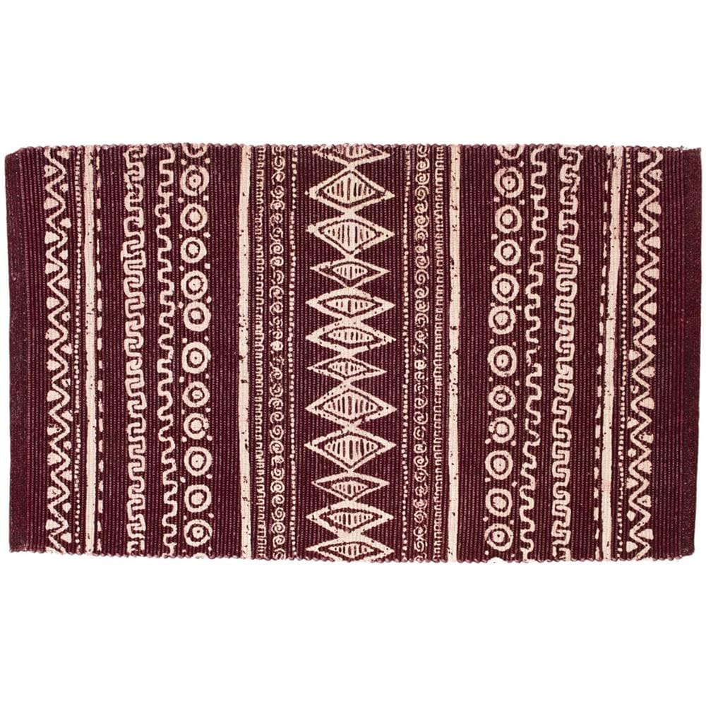 Tappeto Passatoia Cucina Indiano 100% Cotone Disegno Etnic Bordeaux 55x230 Bordeaux - Foto 1