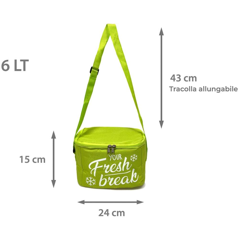 Borsa Termica Frigo Porta Pranzo Spiaggia Lavoro Scuola Fresh Break Vari Colori E Misure 6l Verde Acido - Foto 2