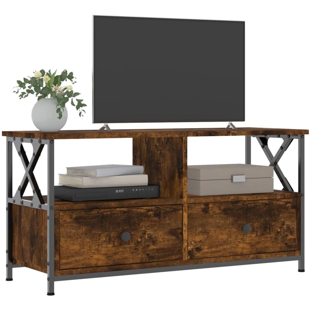 Mobile Tv Rovere Fumo 90x33x45 Cm In Legno Multistrato E Ferro - Foto 3