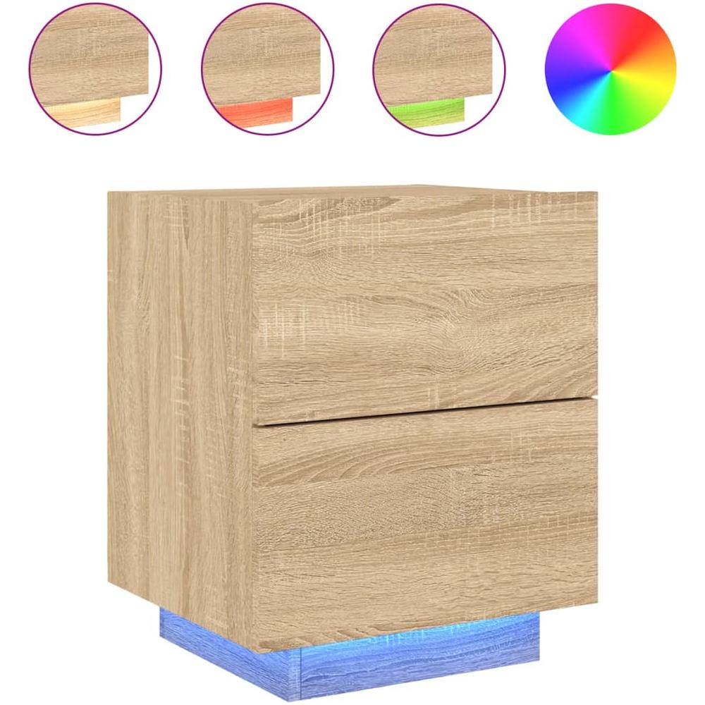 Comodino Con Luci Led Rovere Sonoma In Legno Multistrato - Foto 2