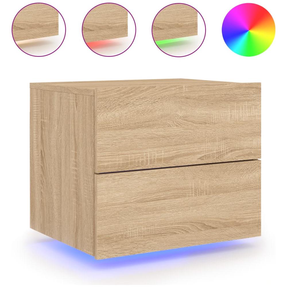 Comodino A Parete Con Luci Led Rovere Sonoma - Foto 2